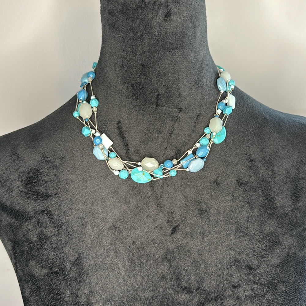 Lauren Conrad Silver and Faux Turquoise 4 Strand Choker-Style Necklace‎